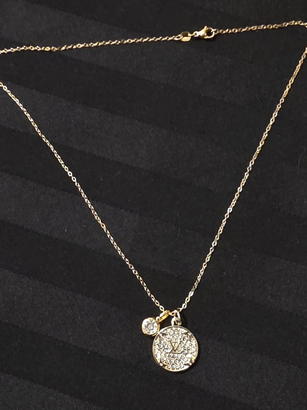 Upcycled Louis Vuitton Gold Pavé Crystal Round Pendant With 1 Ct Moissanite - Picture 4 of 8